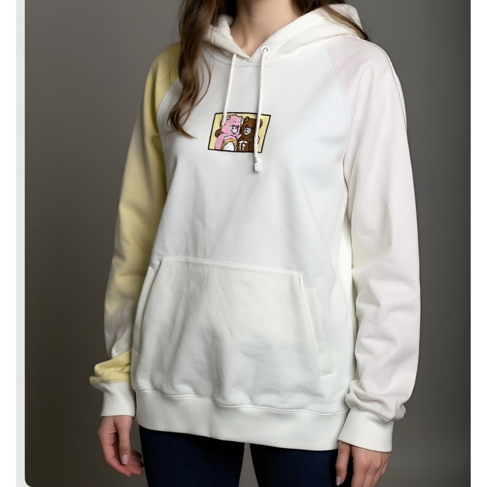 Teddy Fresh White Hoodie with Pastel Yellow Accent